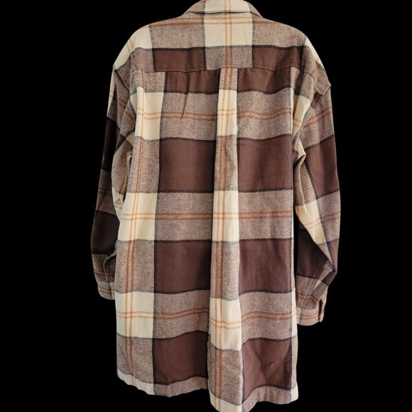 Lauren Ralph Lauren  Plaid Flannel Long Shacket Brown/Beige Front Zipper - Picture 6 of 16